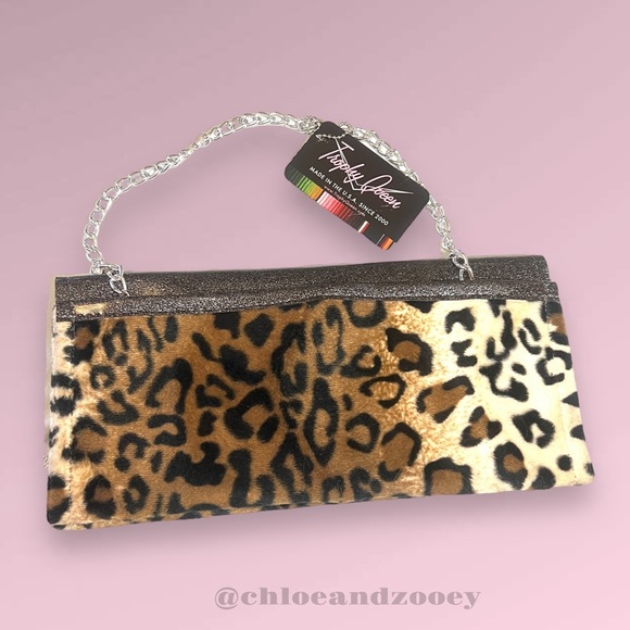 Y2K VINTAGE NWT Trophy Queen Gunmetal Gray Glitter / Leopard Clutch 🍒 RARE Pinup - Picture 5 of 11